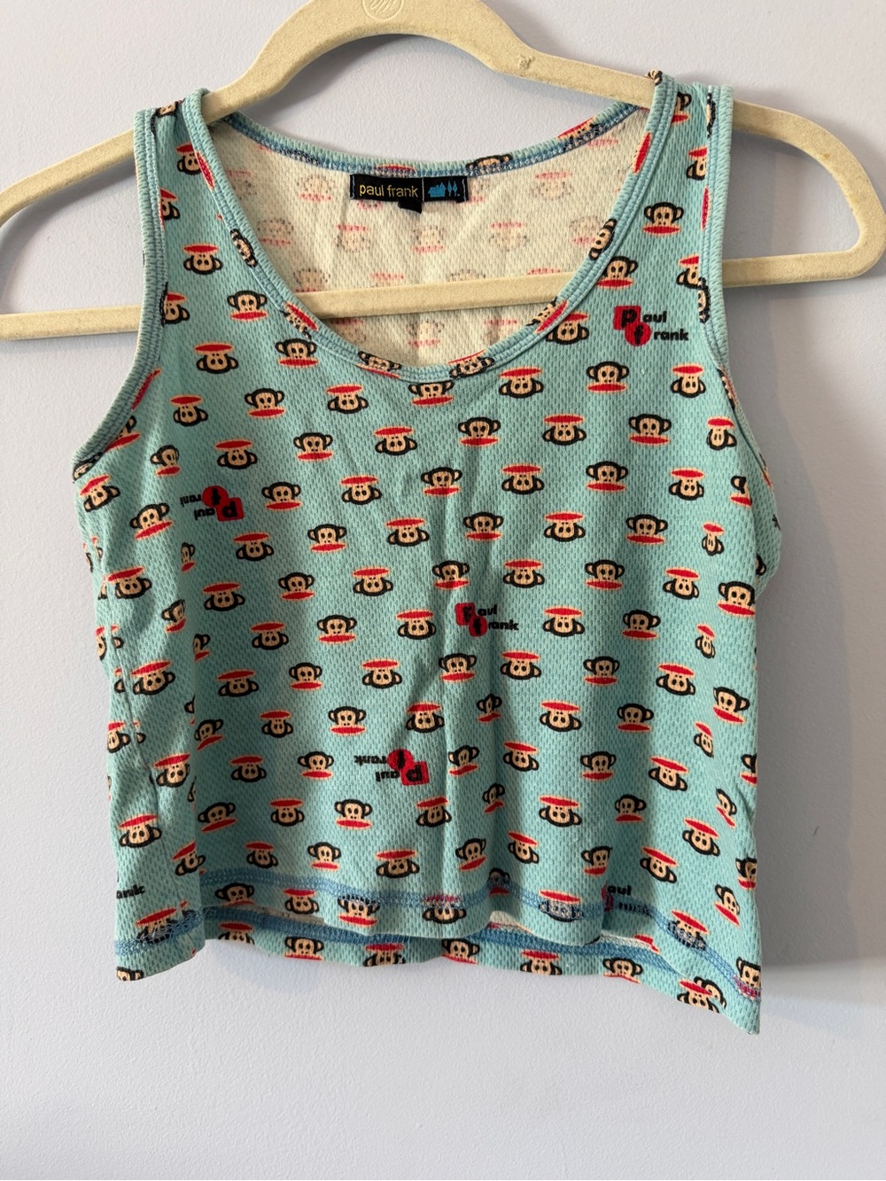Paul Frank Light Blue Julius Monkey Print Cropped Tank